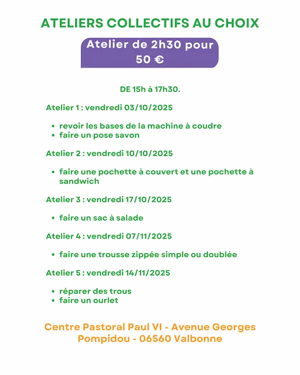 Actualités 6 Ateliers au choix pour blog