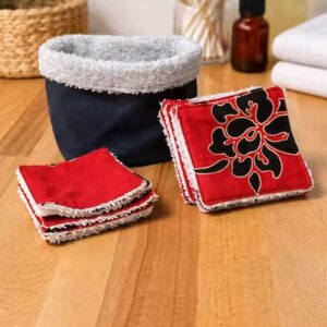 10 lingettes lavables réutilisables avec le panier